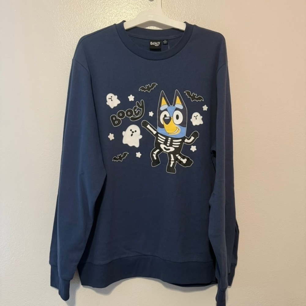 Bluey Mens Halloween Skeleton Booey Sweatshirt Navy Blue XL